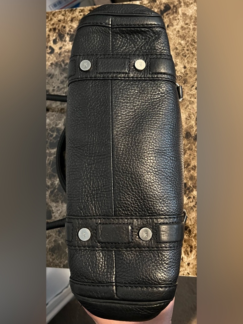 Michael Kors Vintage Black Leather Shoulder Satchel w/ Silver-Tone Clasp & Logo - Picture 6 of 7